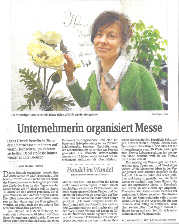 Beitrag zur Lebe bewusst-Infomesse in der Sächsische Zeitung, vom 14.03.2015, von Mario Heinke